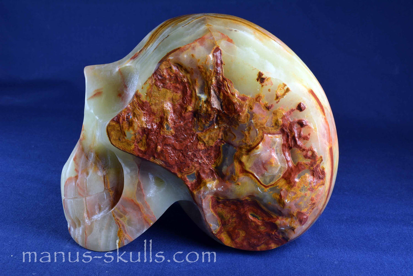 Green Calcite with Aragonite Skull