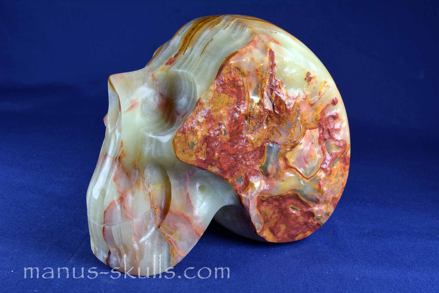 Green Calcite with Aragonite Skull