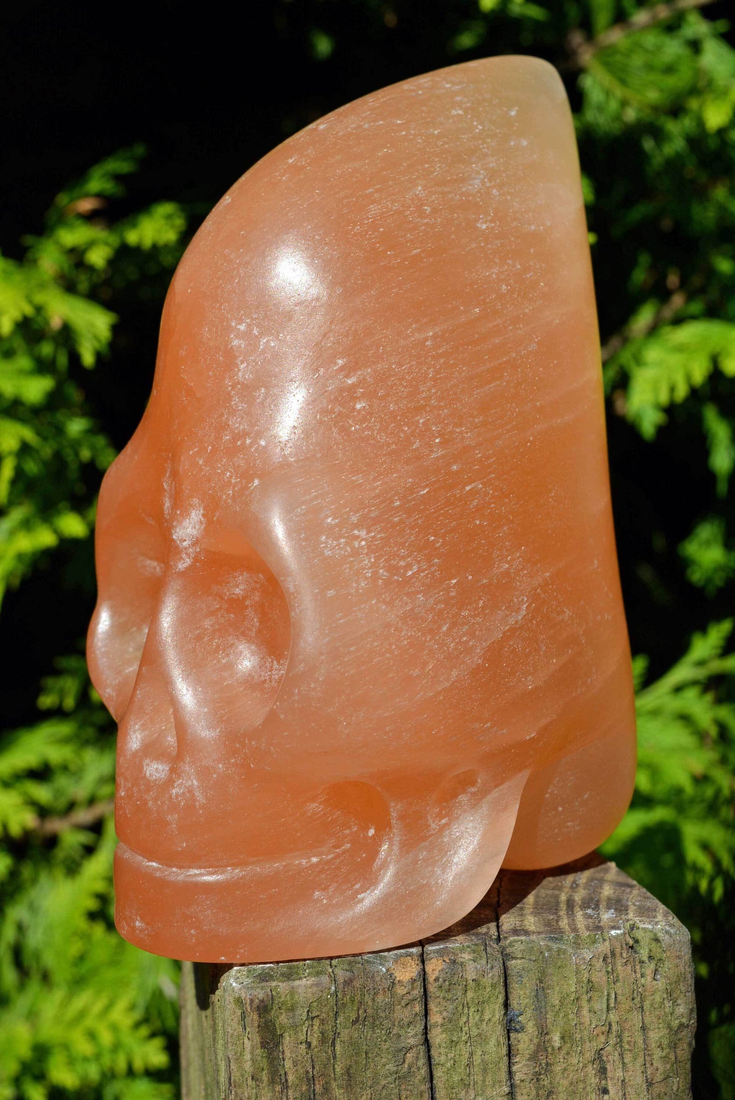 Peach Selenite Skull