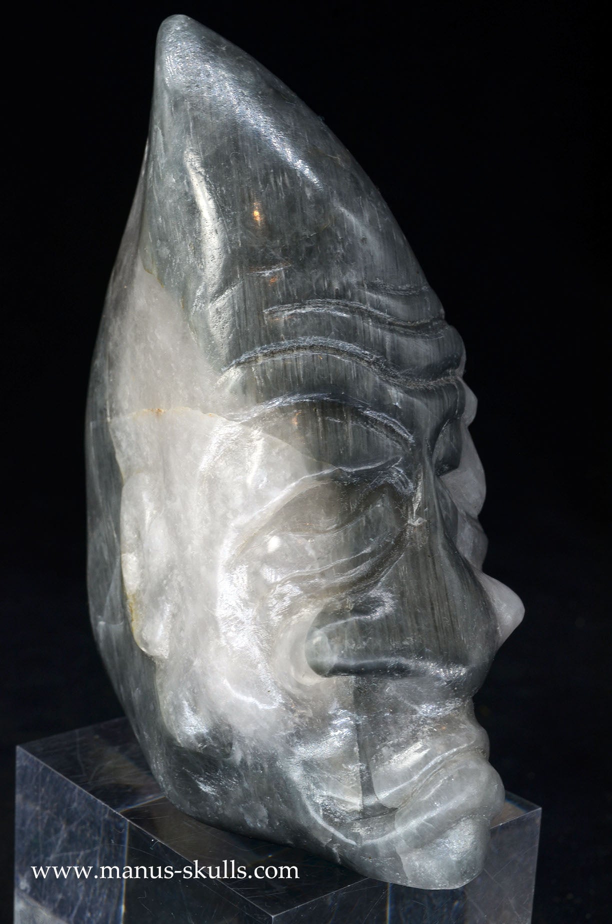 Manus skulls unique Crystal Carvings handmade skulls dragons pendants preseli bluestone tribals spiritual meaning wand Unicorn ..  eagle eye quartz