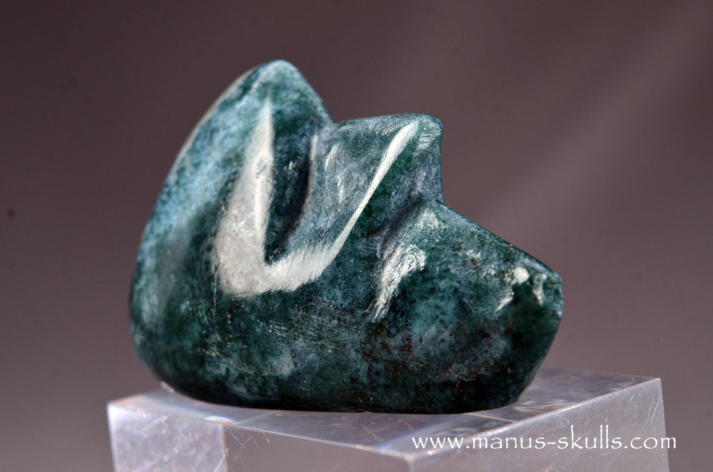 Happy Whistling Moss Agate Skull face