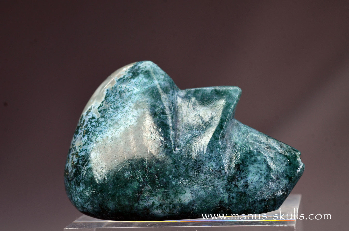 Happy Whistling Moss Agate Skull face
