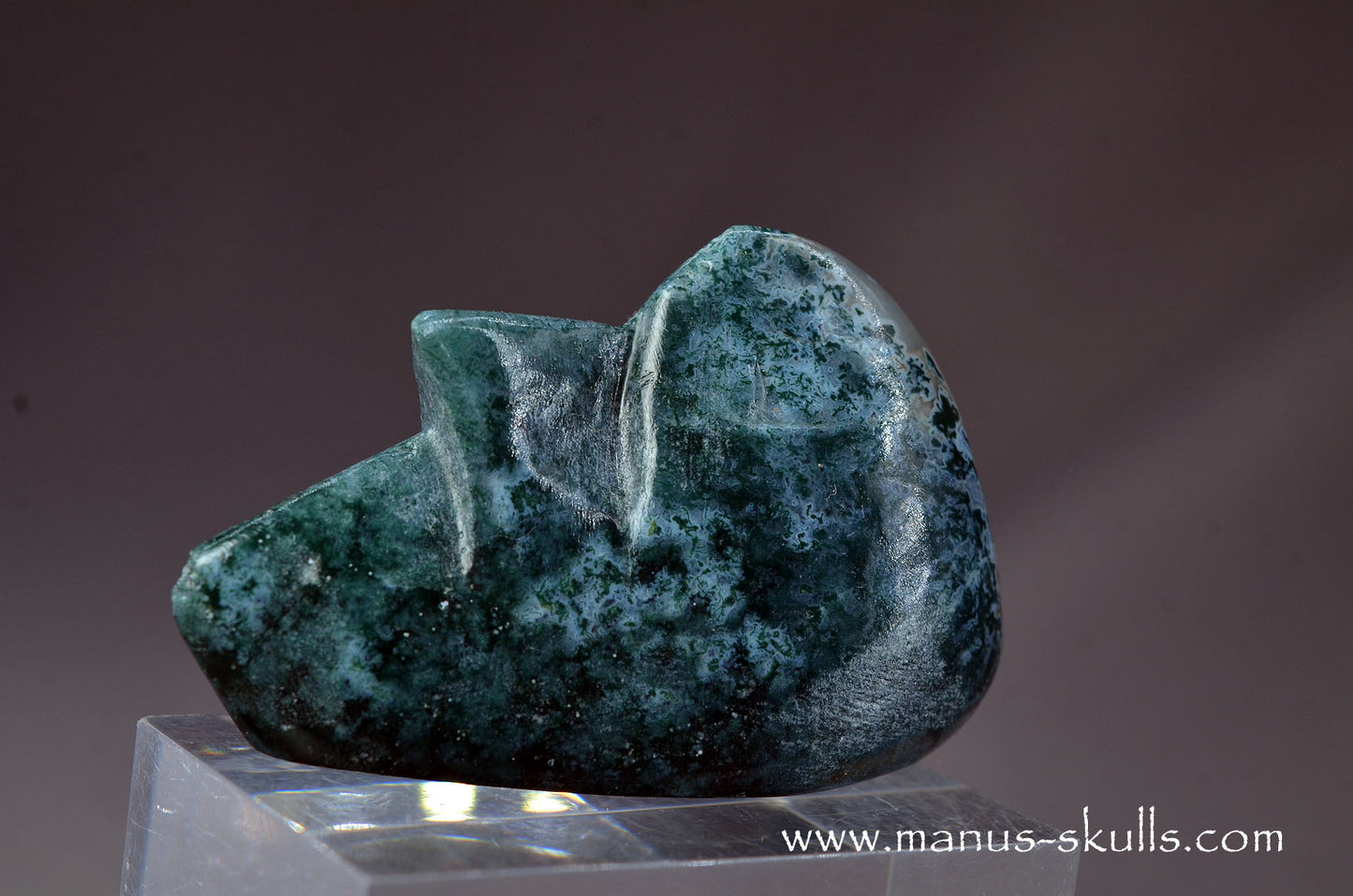 Happy Whistling Moss Agate Skull face