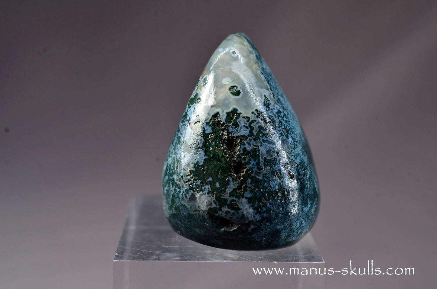 Happy Whistling Moss Agate Skull face
