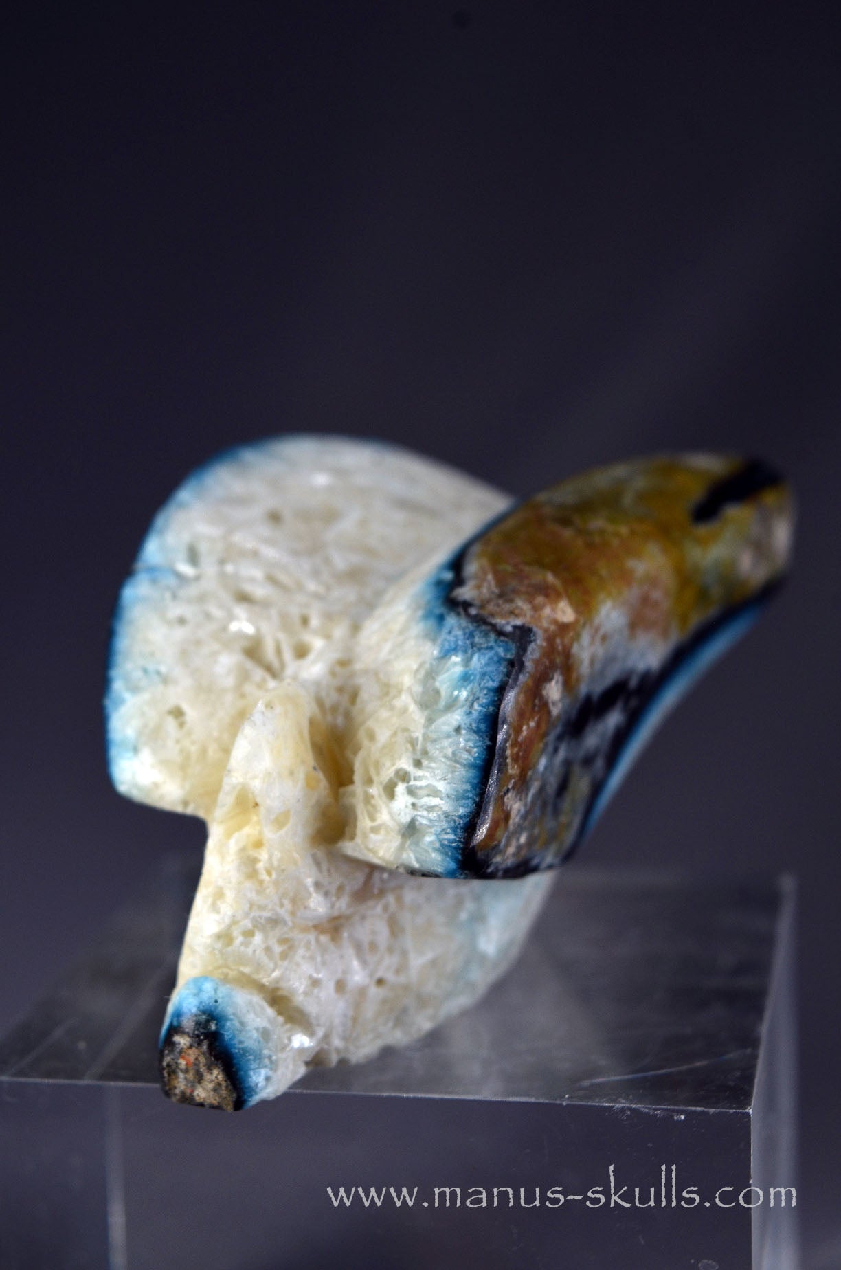Manus skulls unique Crystal Carvings handmade skulls dragons pendants preseli bluestone tribals spiritual meaning wand Unicorn .. glaerite blue ice stone