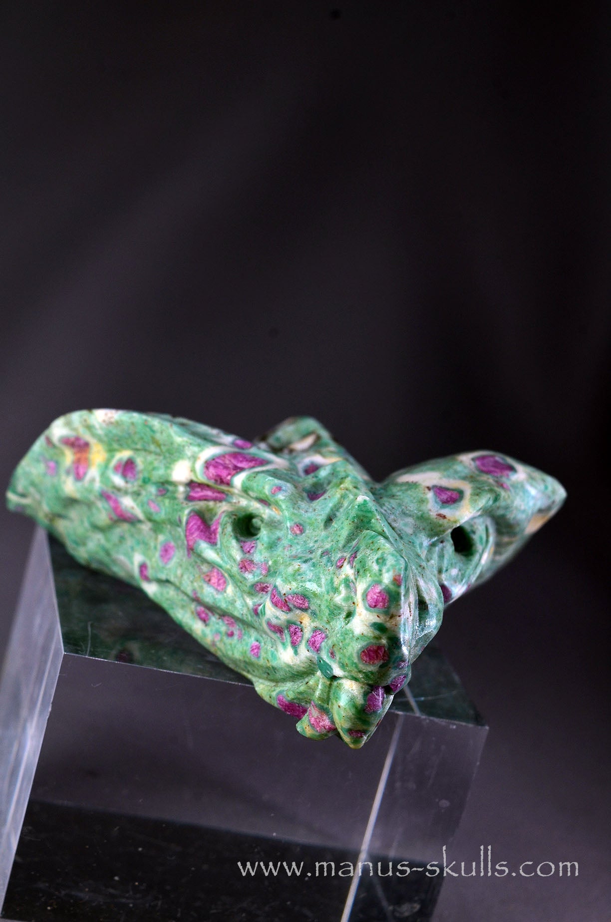 Manus skulls unique Crystal Carvings handmade skulls dragons pendants preseli bluestone tribals spiritual meaning wand Unicorn ..  ruby in fuchsite