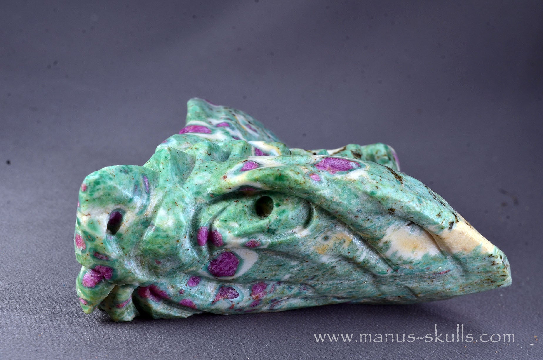 Manus skulls unique Crystal Carvings handmade skulls dragons pendants preseli bluestone tribals spiritual meaning wand Unicorn ..  ruby in fuchsite