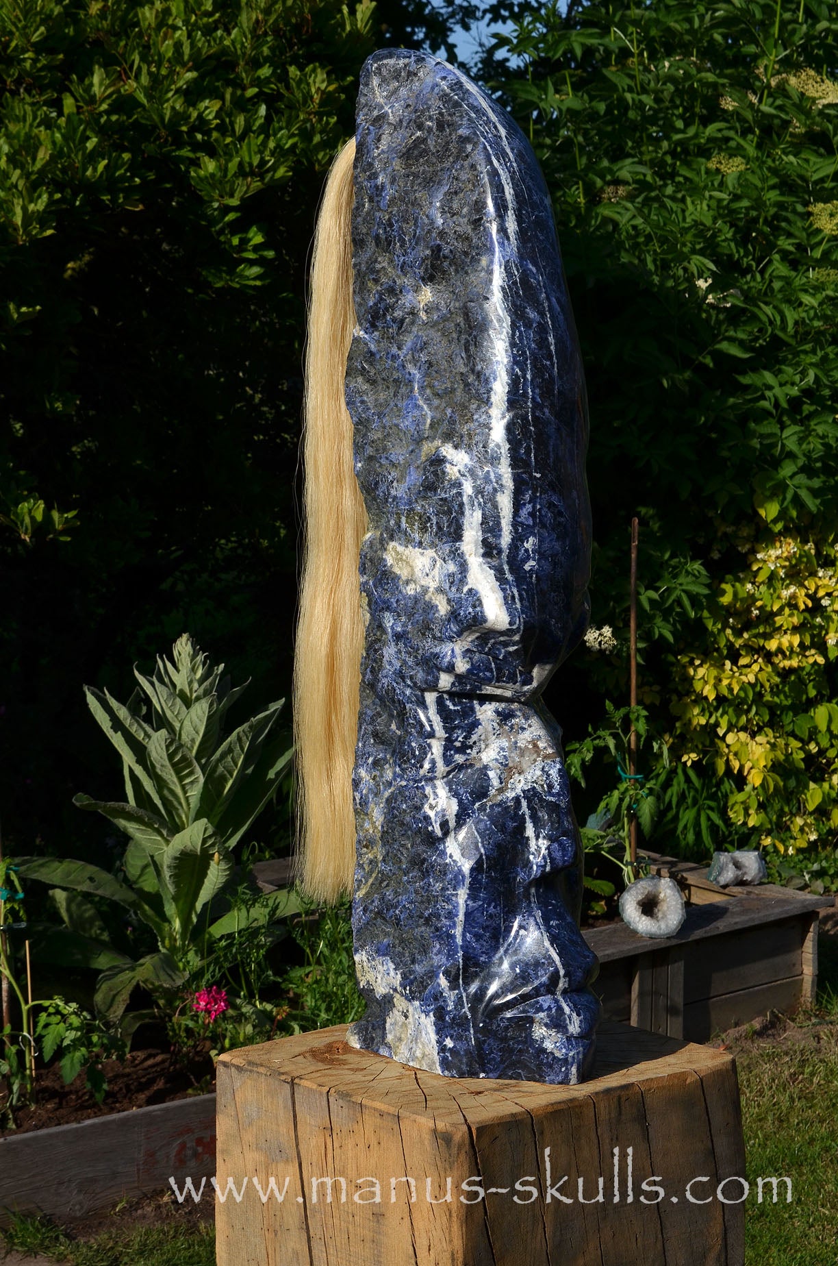 Sodalite Tribal Statue with White ponytail  #090