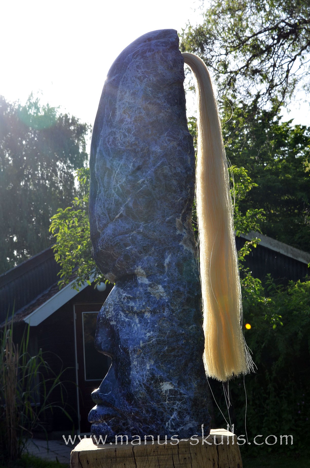 Sodalite Tribal Statue with White ponytail  #090