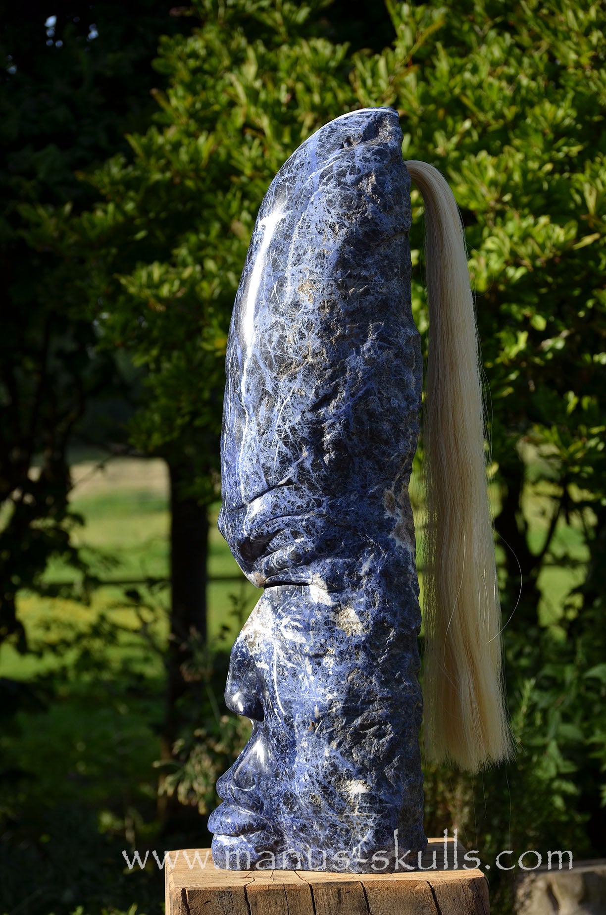 Sodalite Tribal Statue with White ponytail  #090