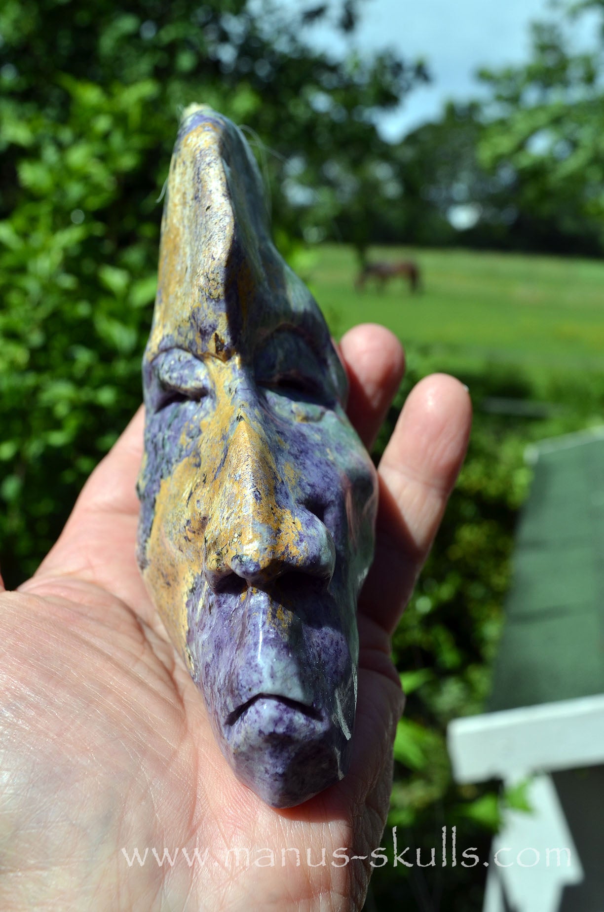 Stunning Fluorite in Barite Tribal Skull #093