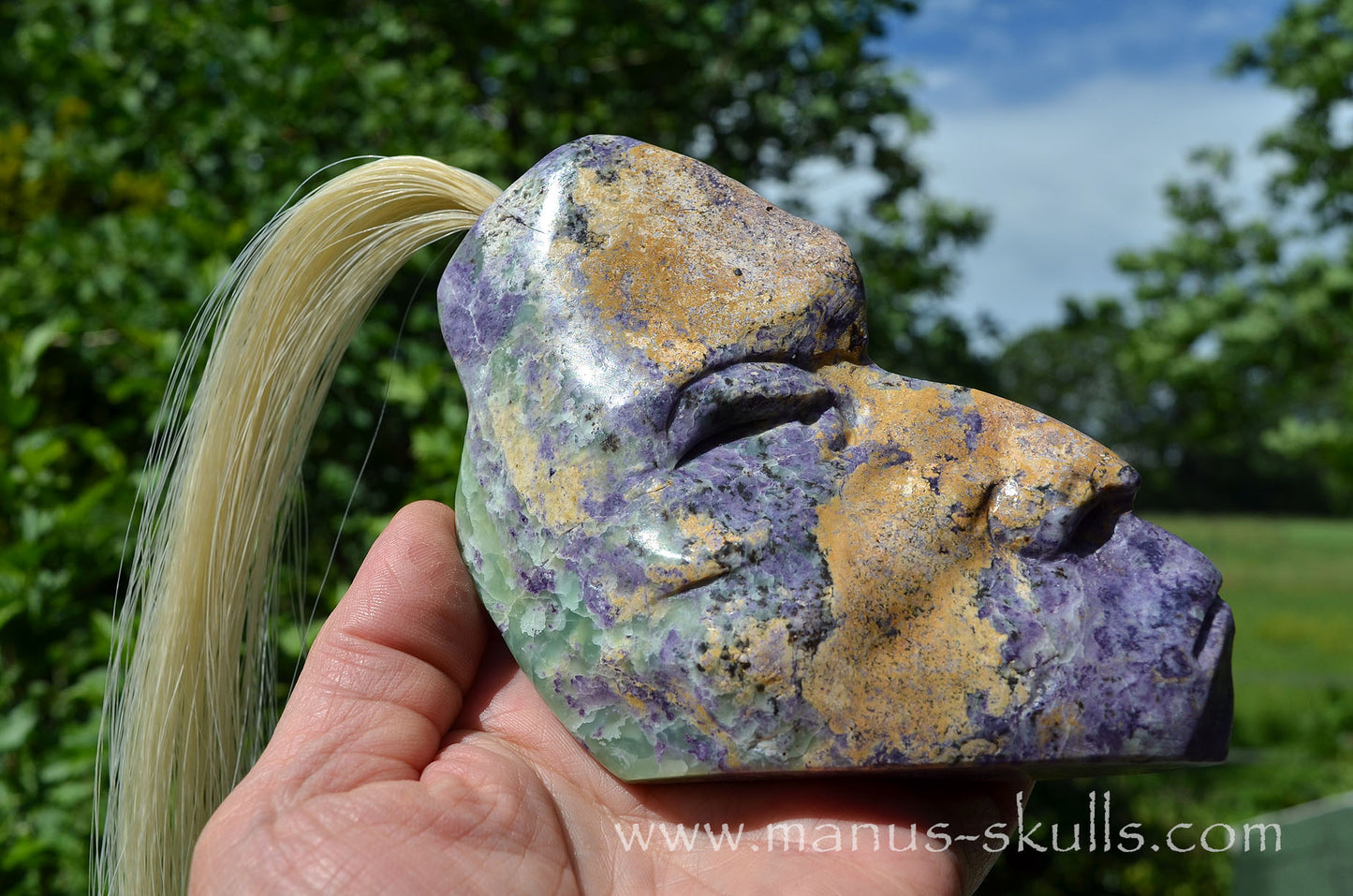 Stunning Fluorite in Barite Tribal Skull #093