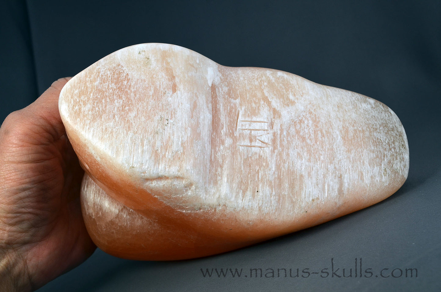 Peach Selenite Dragolian Skull #026