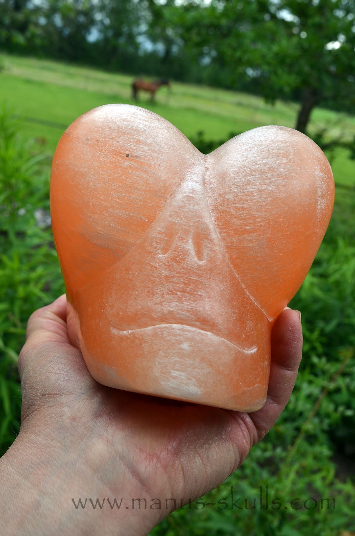Peach Selenite Dragolian Skull #026
