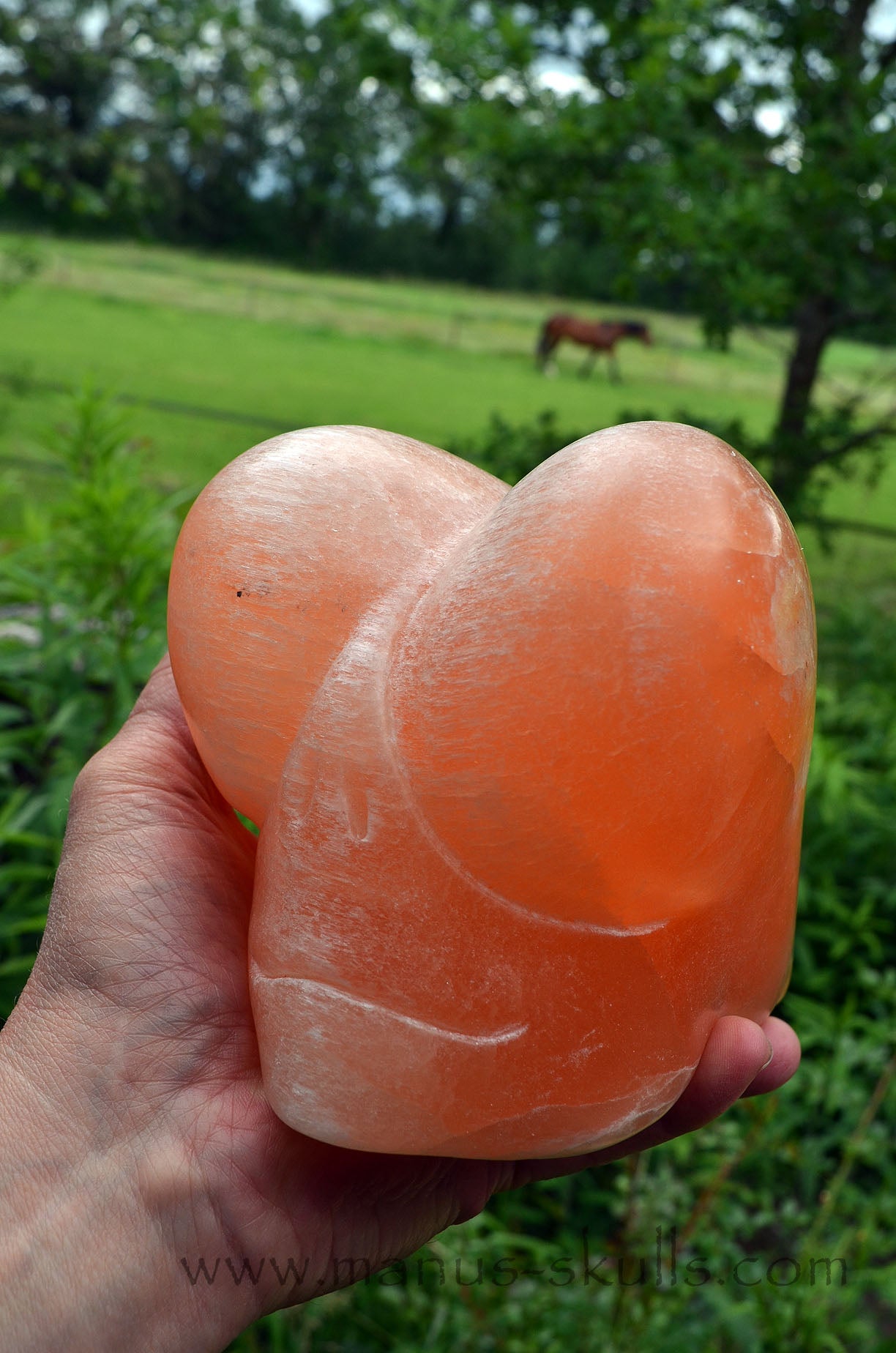 Peach Selenite Dragolian Skull #026