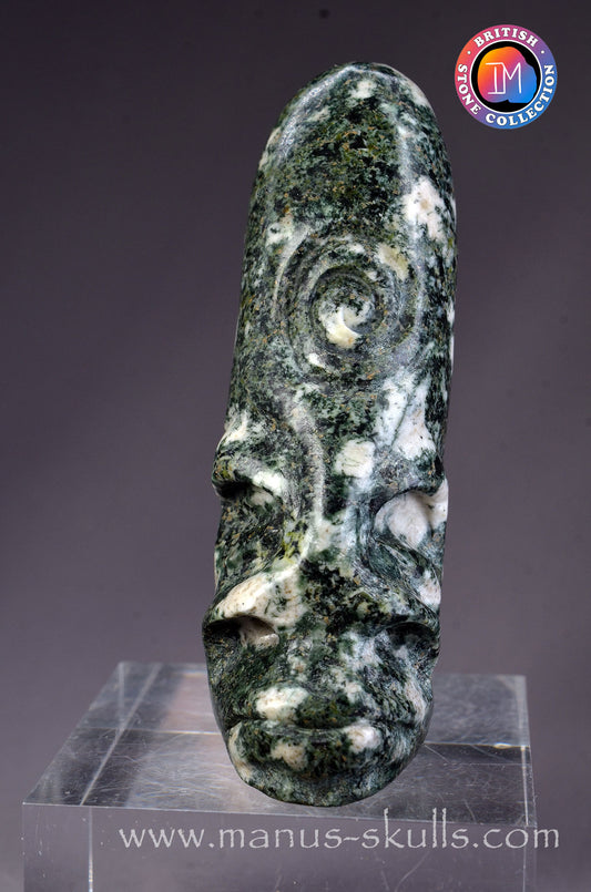 Manus skulls Evolians Dragolians unique Crystal Carvings handmade skulls dragons pendants preseli bluestone tribals spiritual meaning wand Unicorn .. conehead spiral