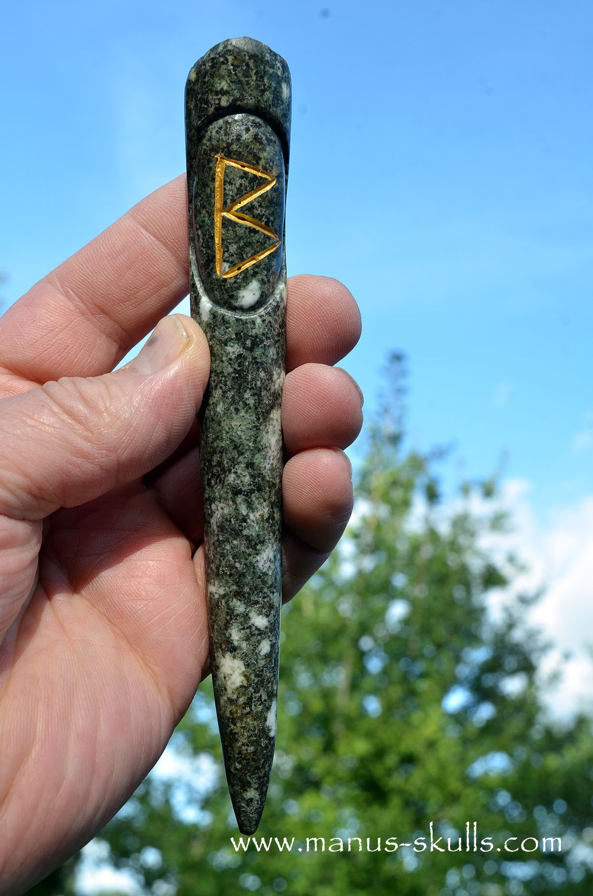 Preseli Bluestone (healing) wand with Berkana Rune sign.