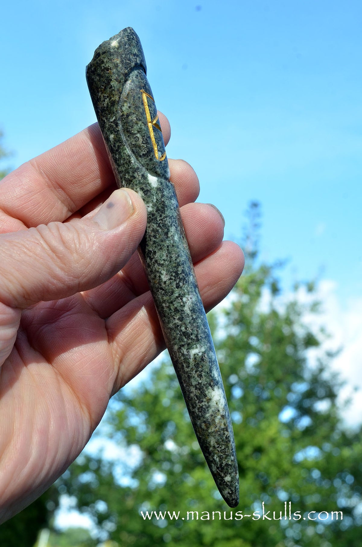 Preseli Bluestone (healing) wand with Berkana Rune sign.