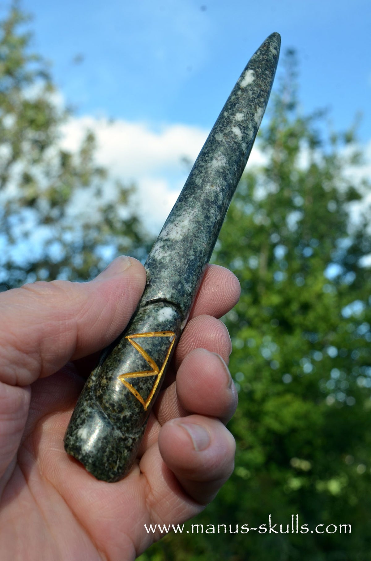 Preseli Bluestone (healing) wand with Berkana Rune sign.