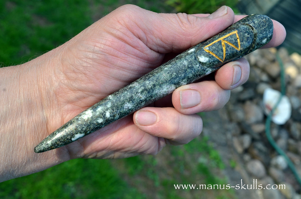Preseli Bluestone (healing) wand with Berkana Rune sign.