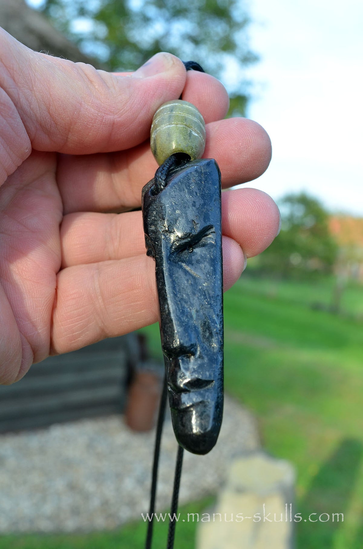 Nuummite Pendant with Greenlandite slide Bead