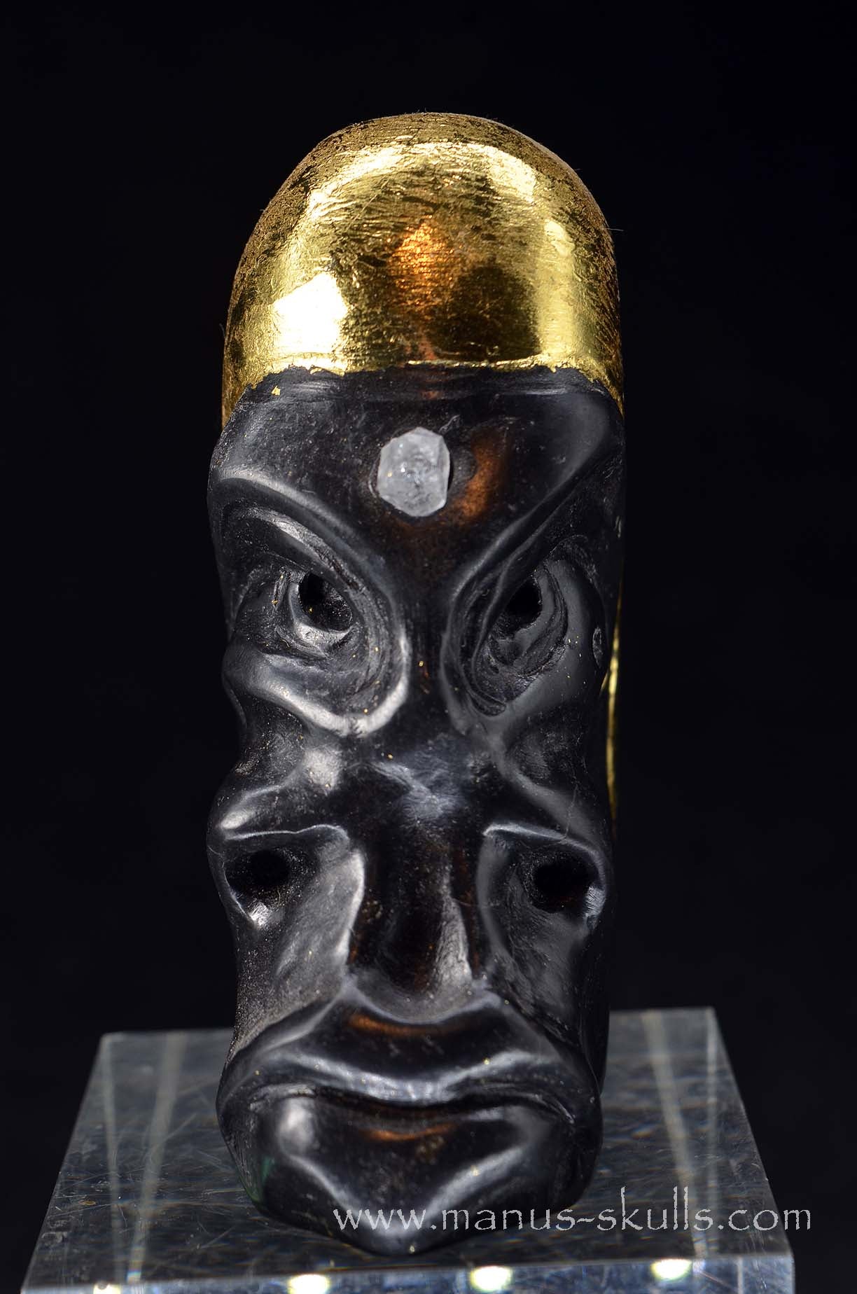 Manus skulls unique Crystal Carvings handmade skulls dragons pendants preseli bluestone tribals spiritual meaning wand Unicorn .. starlight being basalt gold leaf Herkimer diamond