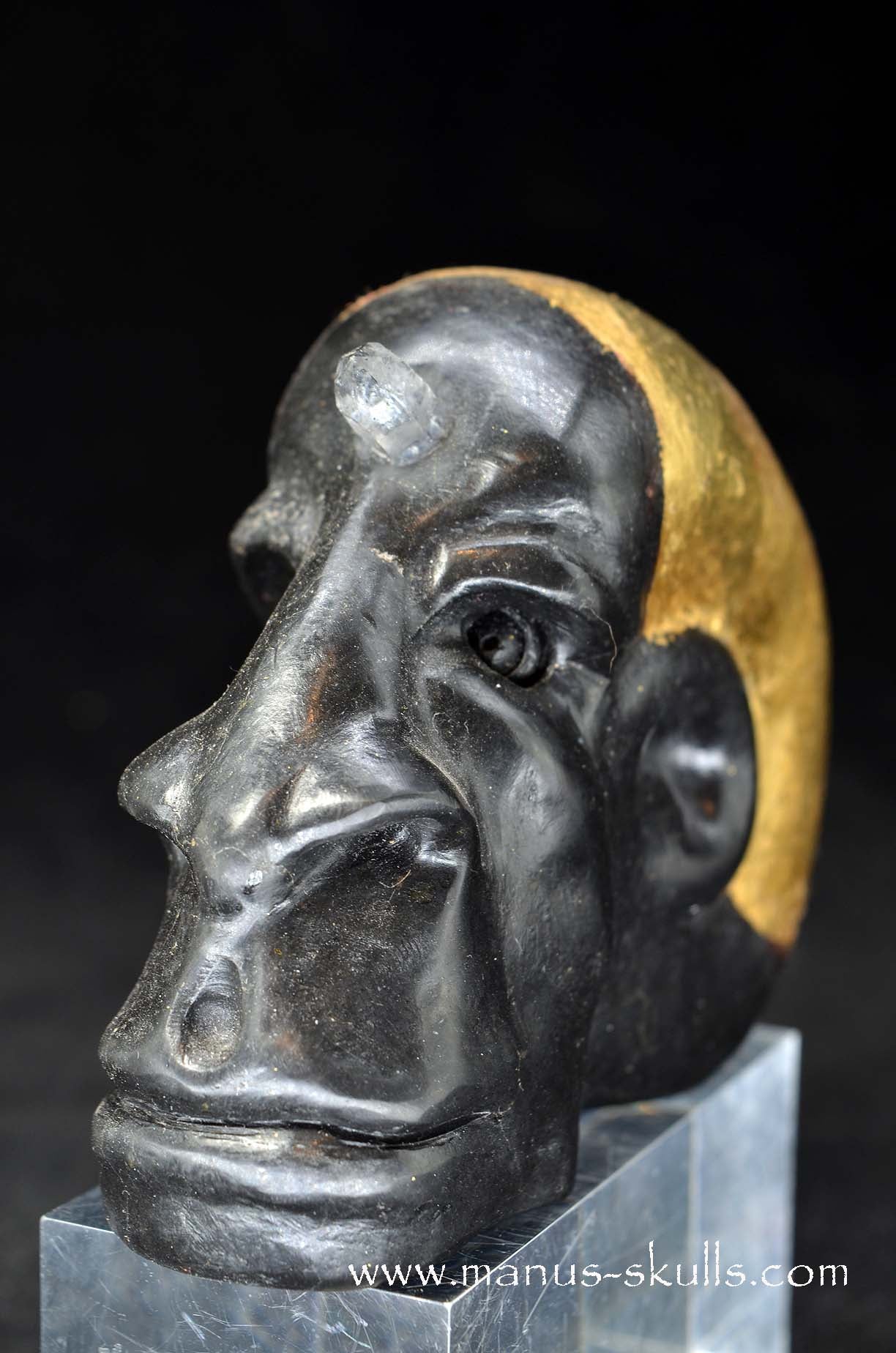 Manus skulls unique Crystal Carvings handmade skulls dragons pendants preseli bluestone tribals spiritual meaning wand Unicorn .. starlight being basalt gold leaf Herkimer diamond