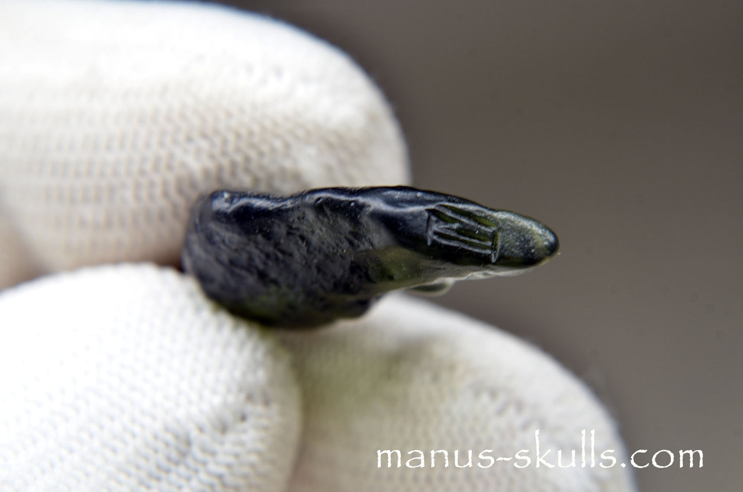 Moldavite Face Skull Pendant