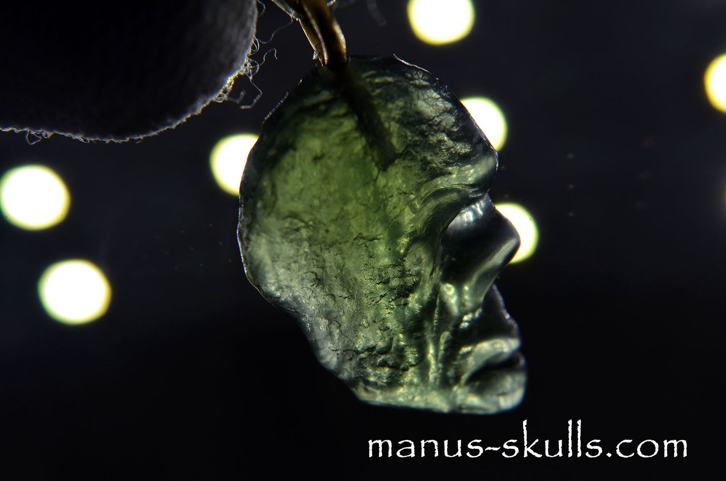 Moldavite Face Skull Pendant