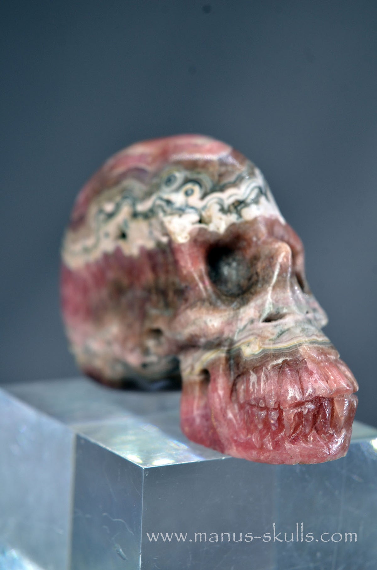 Manus skulls Evolians Dragolians unique Crystal Carvings handmade skulls dragons pendants preseli bluestone tribals spiritual meaning wand Unicorn ..  Rhodochrosite