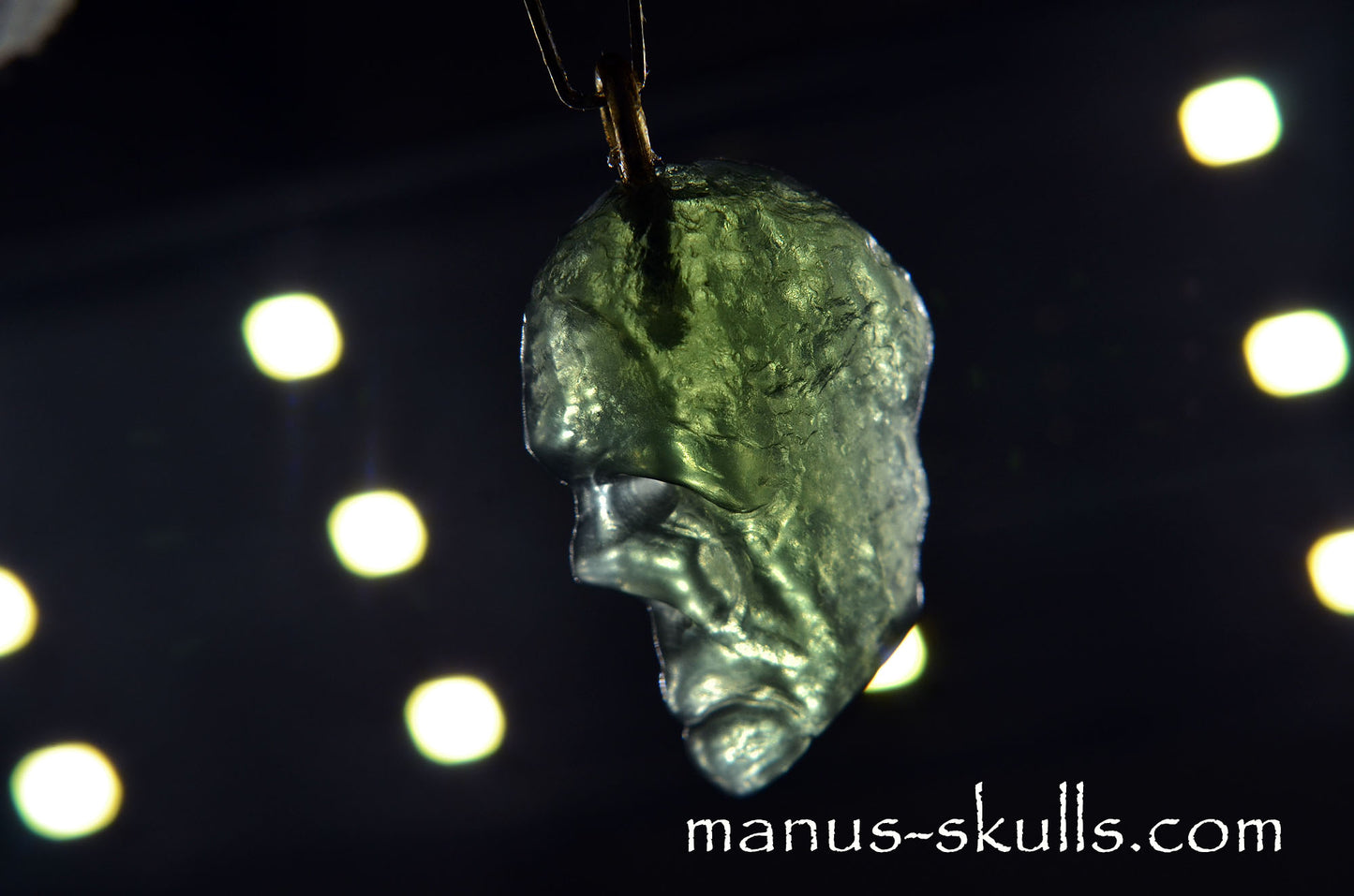 Moldavite Face Skull Manus Pendant