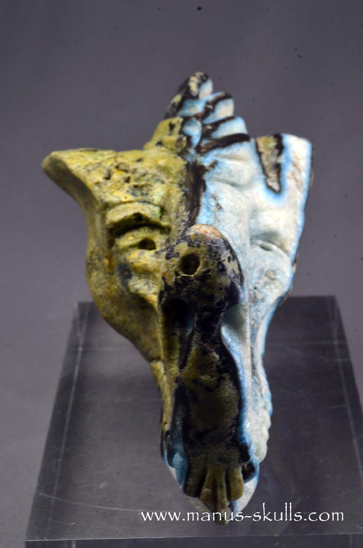 Manus skulls unique Crystal Carvings handmade skulls dragons pendants preseli bluestone tribals spiritual meaning wand Unicorn .. glacierite  blue ice stone