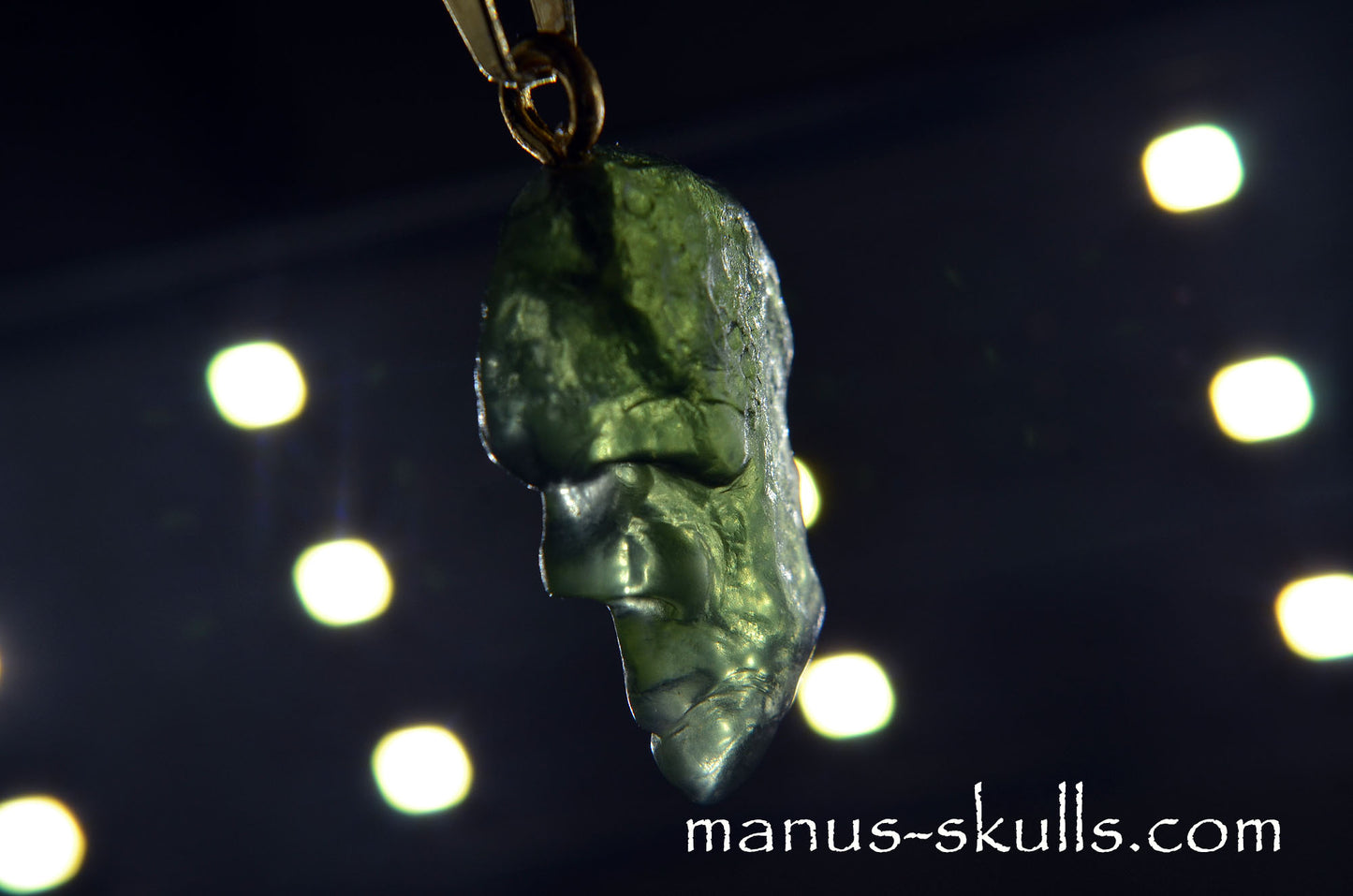 Moldavite Face Skull Pendant