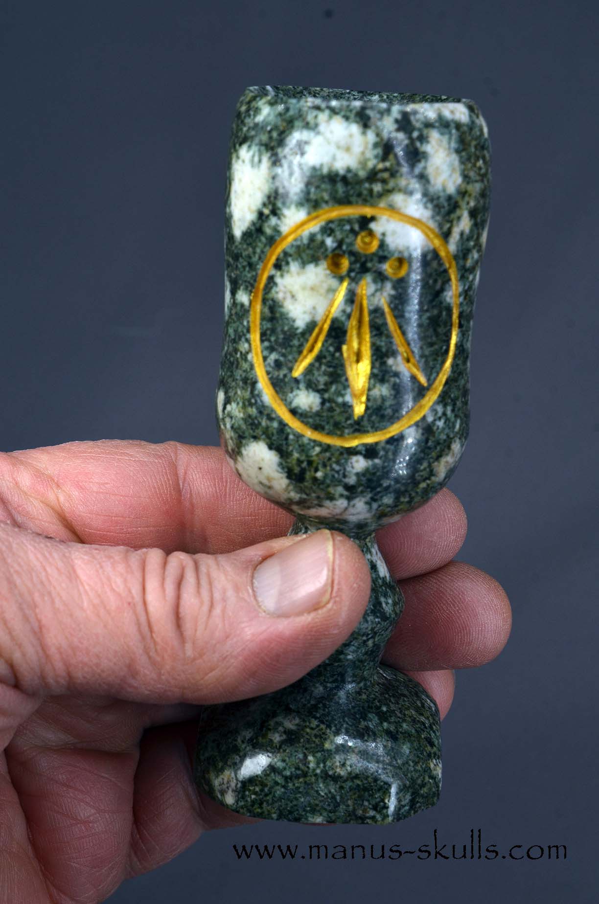 Preseli Bluestone Tarot Symbol Cups with gold etched Awen symbol