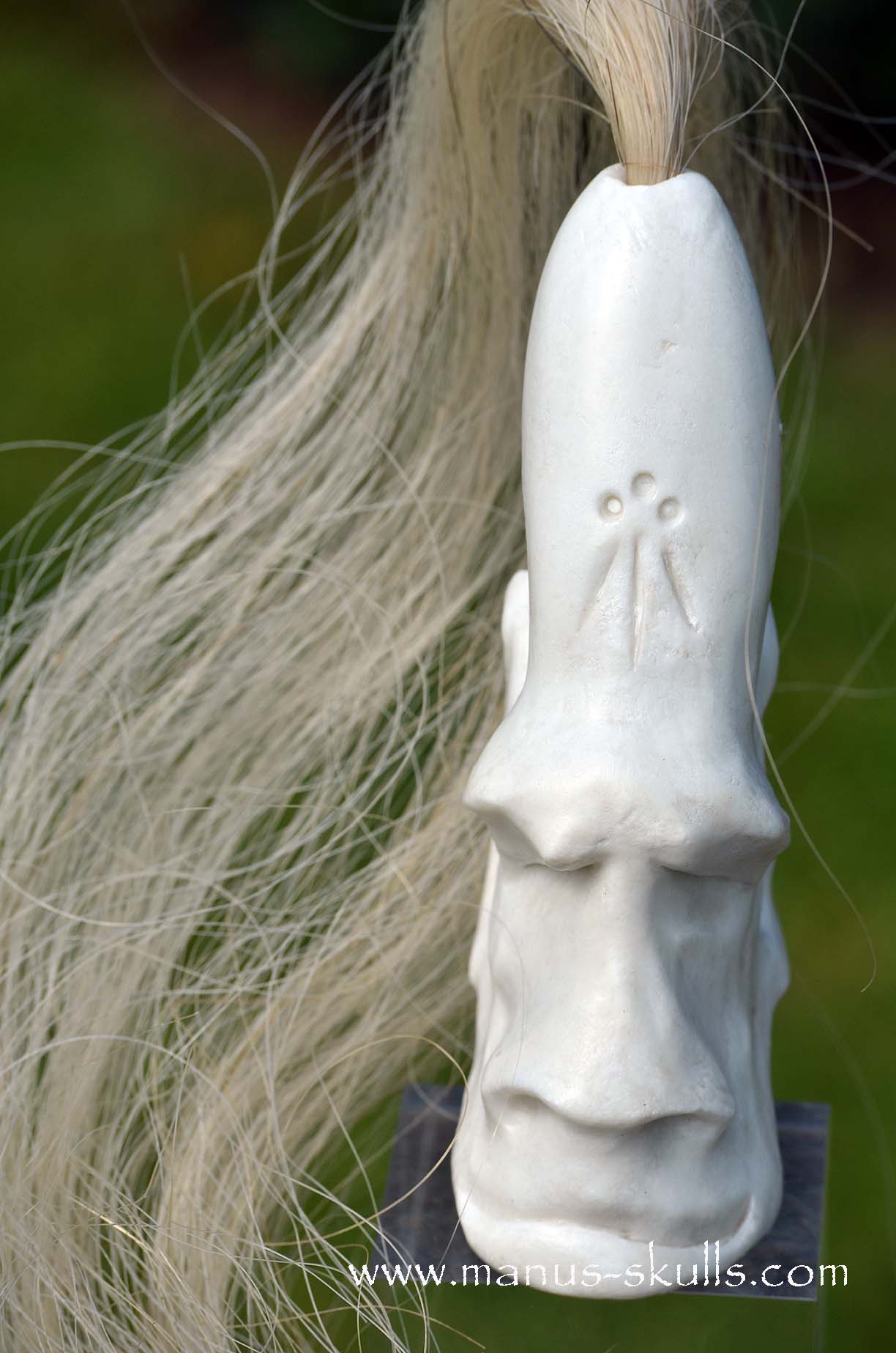 White Steatite Tribal Skull with Awen Symbol  #045