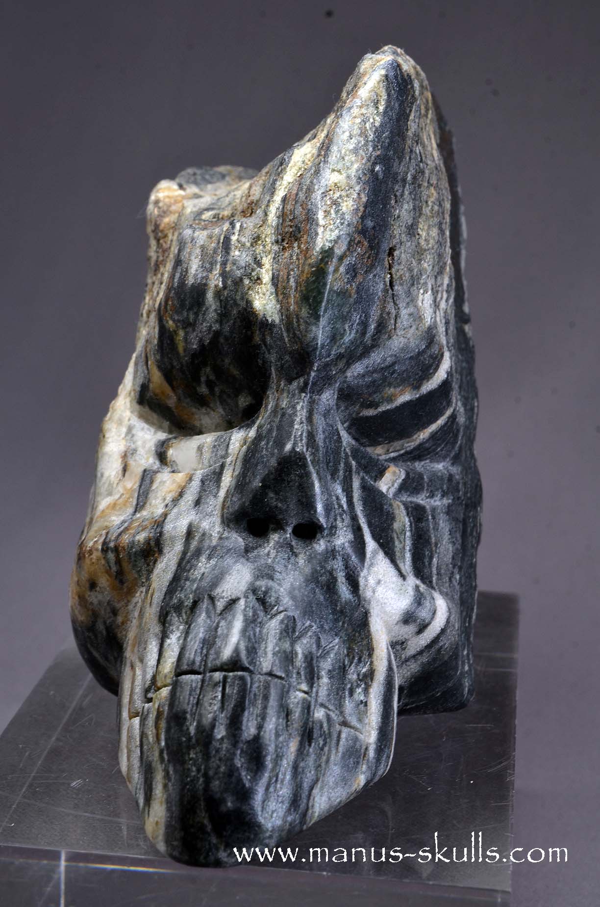 Manus skulls unique Crystal Carvings handmade skulls dragons pendants preseli bluestone tribals spiritual meaning wand Unicorn .. isua