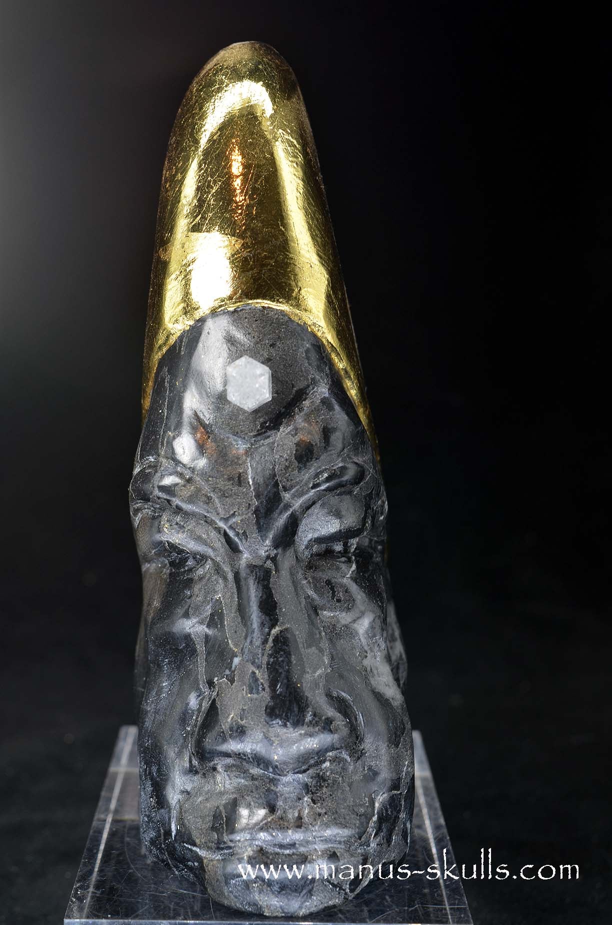 Manus skulls unique Crystal Carvings handmade skulls dragons pendants preseli bluestone tribals spiritual meaning wand Unicorn .. starlight being basalt gold leaf Herkimer diamond