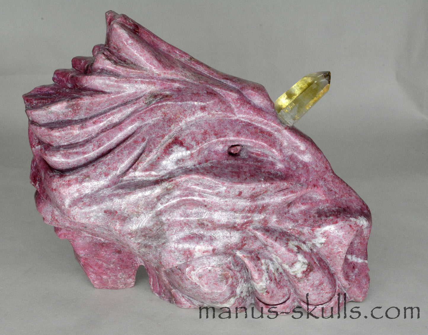 Large Thulite Unicorn Dragon with Citrine horn ....