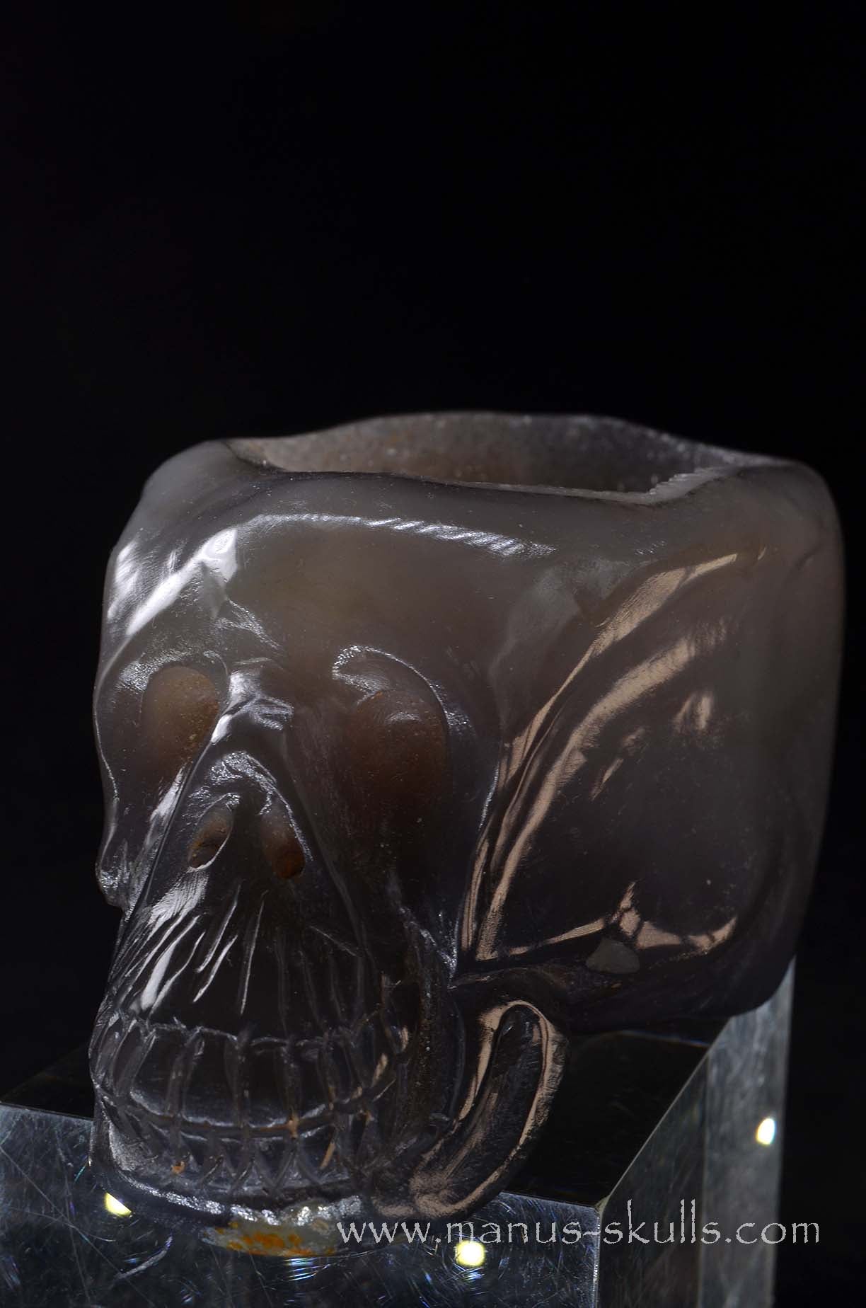 Open minded Chalcedony Geode Skull
