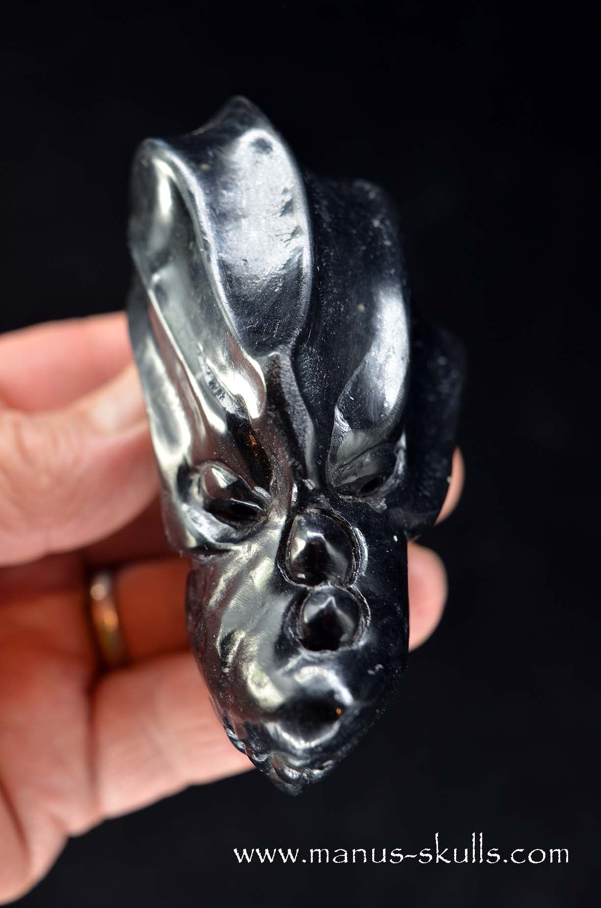 Manus skulls unique Crystal Carvings handmade skulls dragons pendants preseli bluestone tribals spiritual meaning wand Unicorn .. obsidian