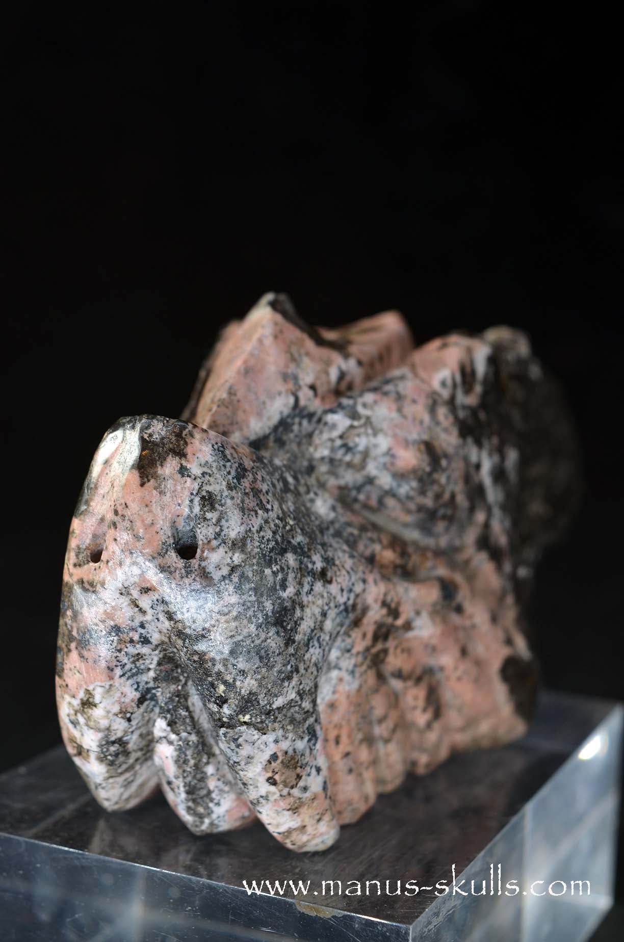 Manus skulls unique Crystal Carvings handmade skulls dragons pendants preseli bluestone tribals spiritual meaning wand Unicorn .. Pyroxmangite (Rhodonite)