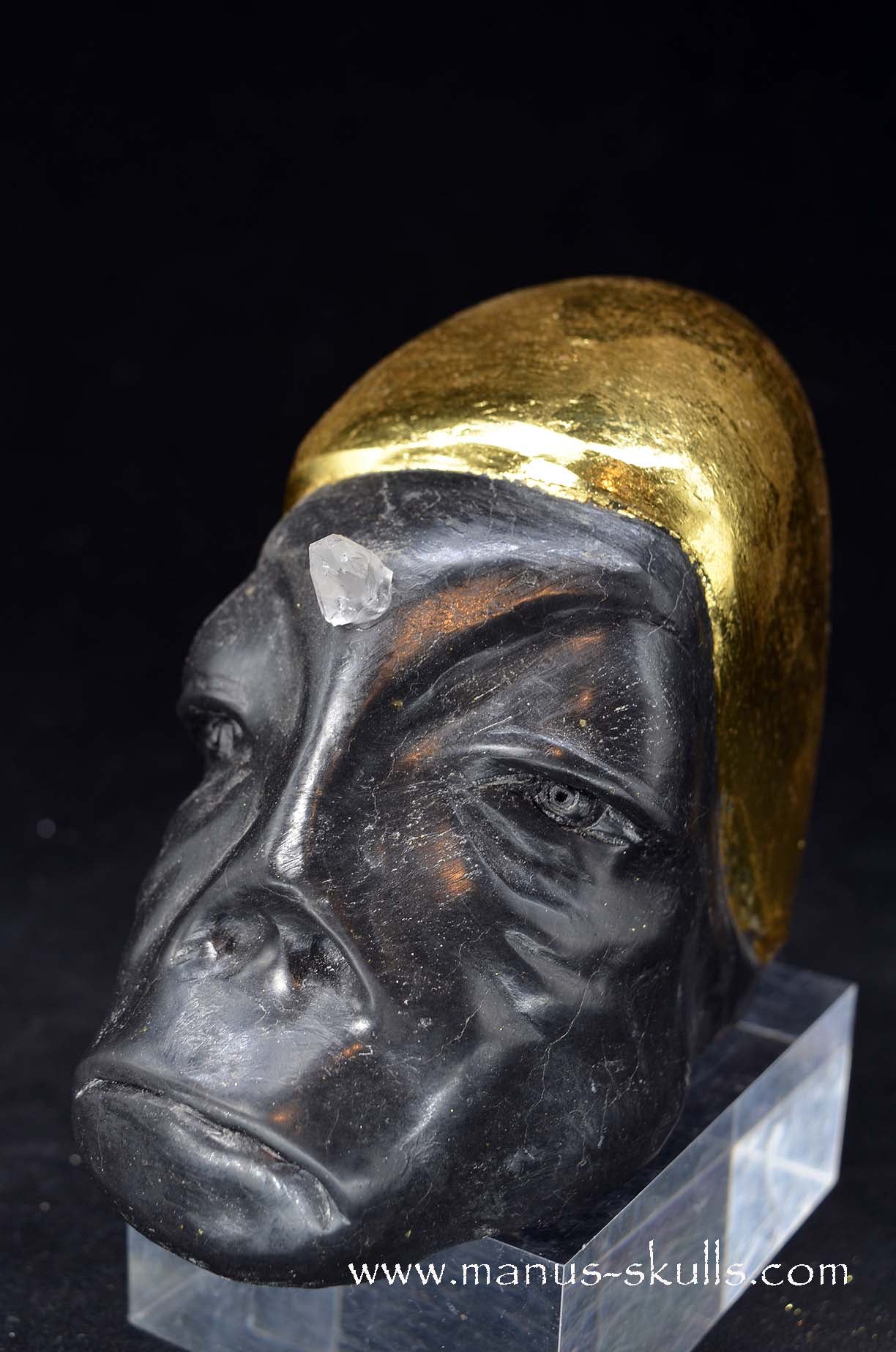 Manus skulls unique Crystal Carvings handmade skulls dragons pendants preseli bluestone tribals spiritual meaning wand Unicorn .. starlight being basalt gold leaf Herkimer diamond