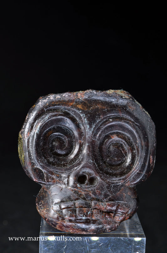 Manus skulls unique Crystal Carvings handmade skulls dragons pendants preseli bluestone tribals spiritual meaning wand Unicorn .. garnet