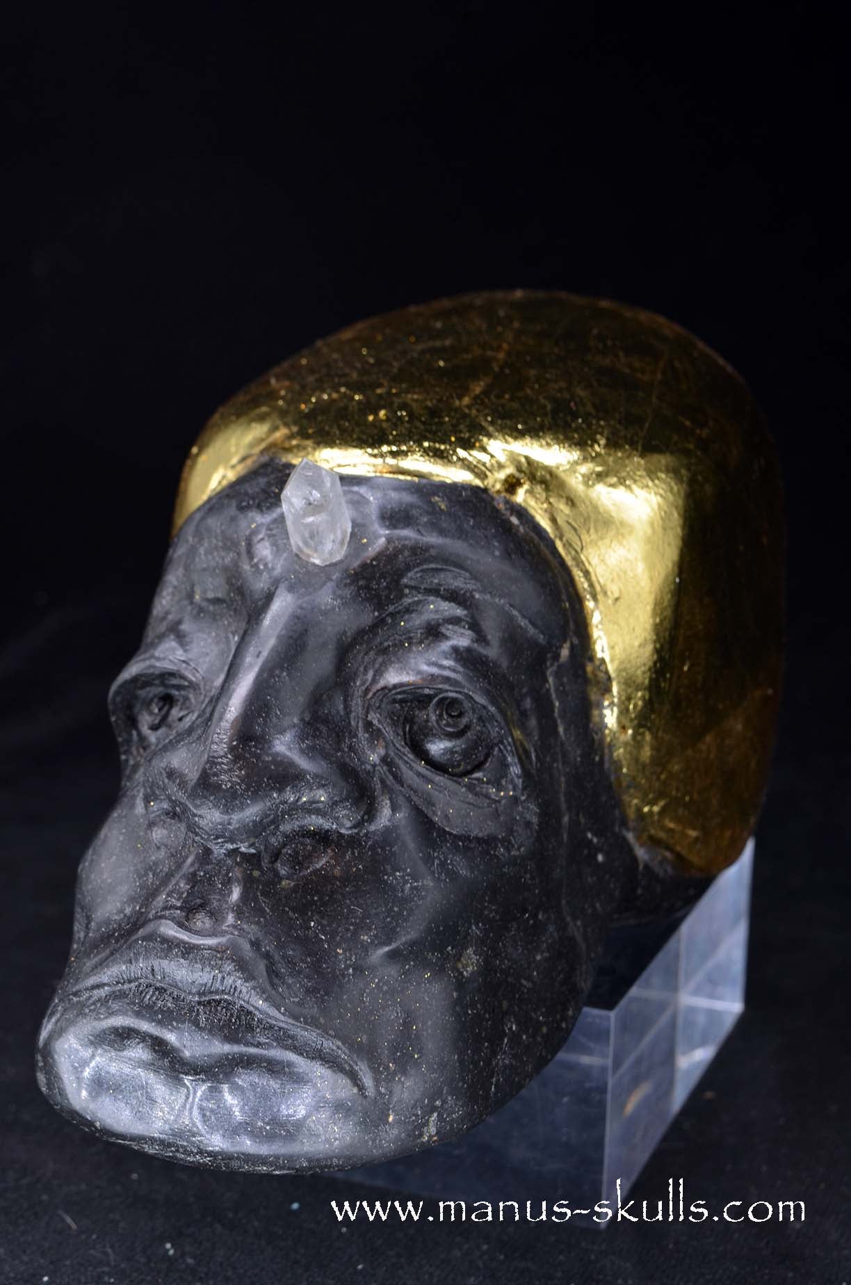 Manus skulls unique Crystal Carvings handmade skulls dragons pendants preseli bluestone tribals spiritual meaning wand Unicorn .. starlight being basalt gold leaf Herkimer diamond