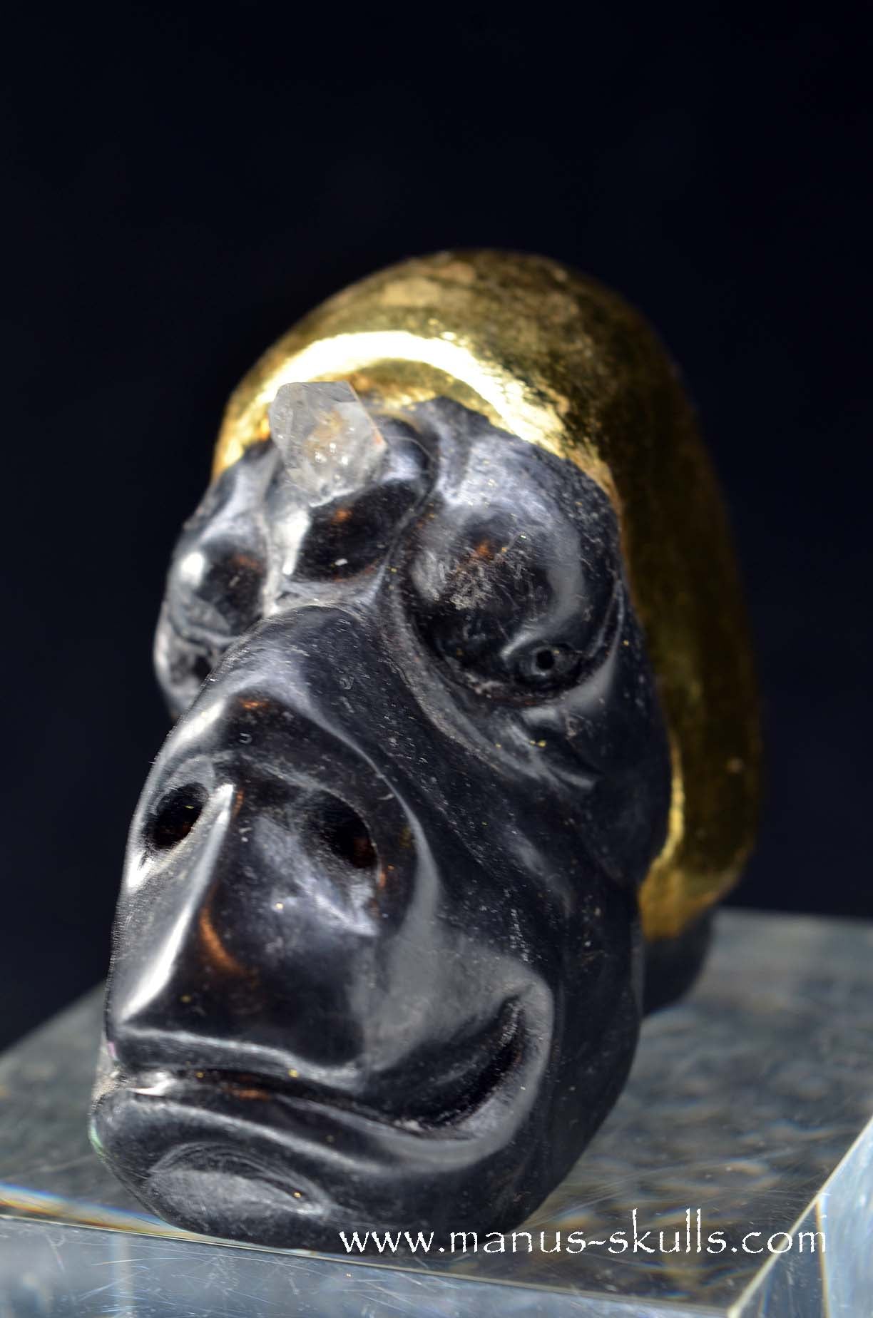 Manus skulls unique Crystal Carvings handmade skulls dragons pendants preseli bluestone tribals spiritual meaning wand Unicorn .. starlight being basalt gold leaf Herkimer diamond