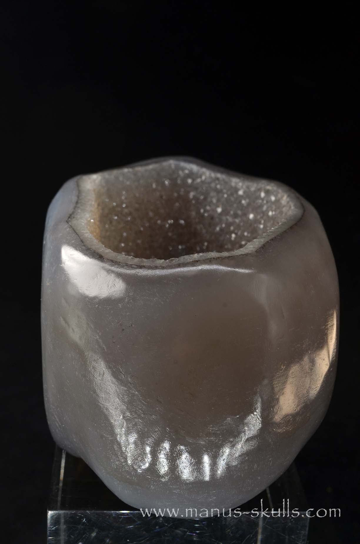 Open minded Chalcedony Geode Skull