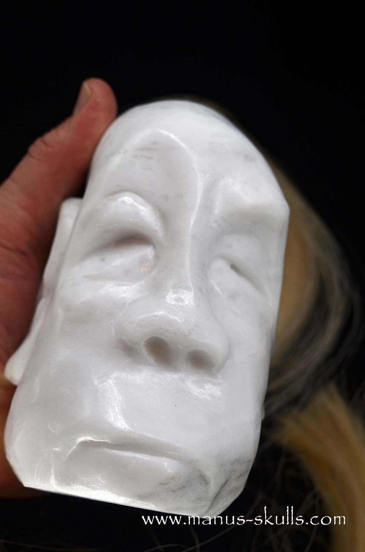 Peaceful White German Barite Tribal Skull Face.