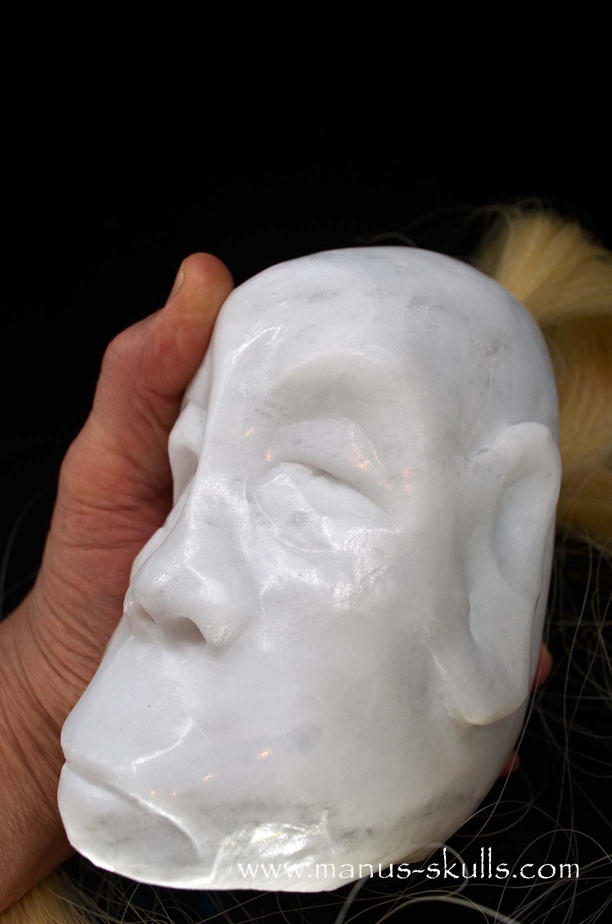 Peaceful White German Barite Tribal Skull Face.