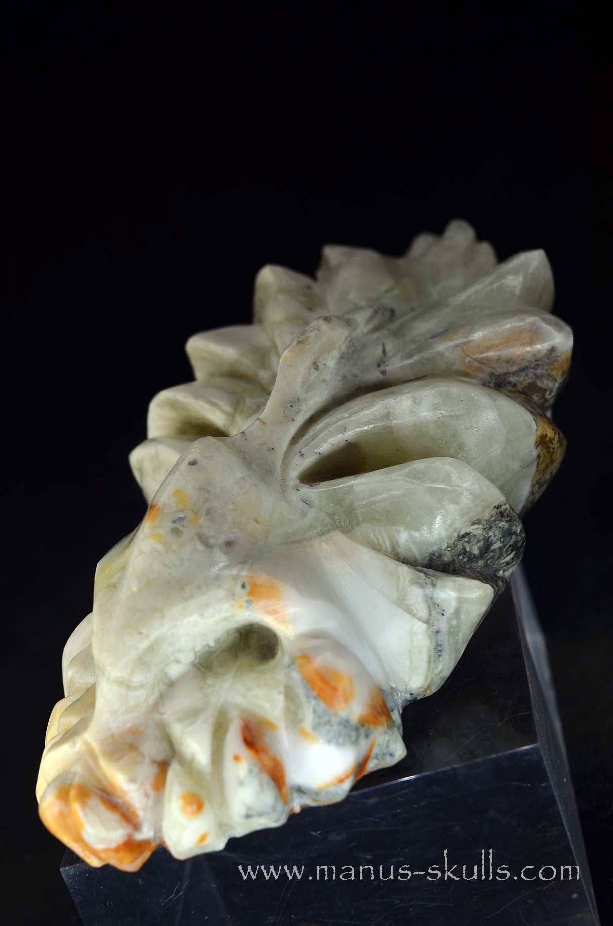 Manus skulls unique Crystal Carvings handmade skulls dragons pendants preseli bluestone tribals spiritual meaning wand Unicorn .. prehnite