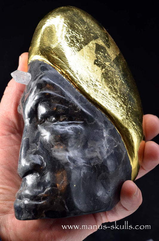 Manus skulls unique Crystal Carvings handmade skulls dragons pendants preseli bluestone tribals spiritual meaning wand Unicorn .. starlight being basalt gold leaf Herkimer diamond